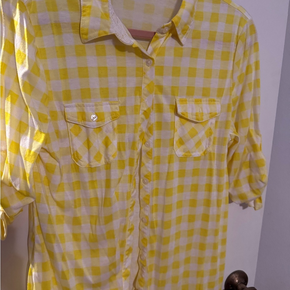 Yellow Gingham Button-Up Shirt Eden & Olivia